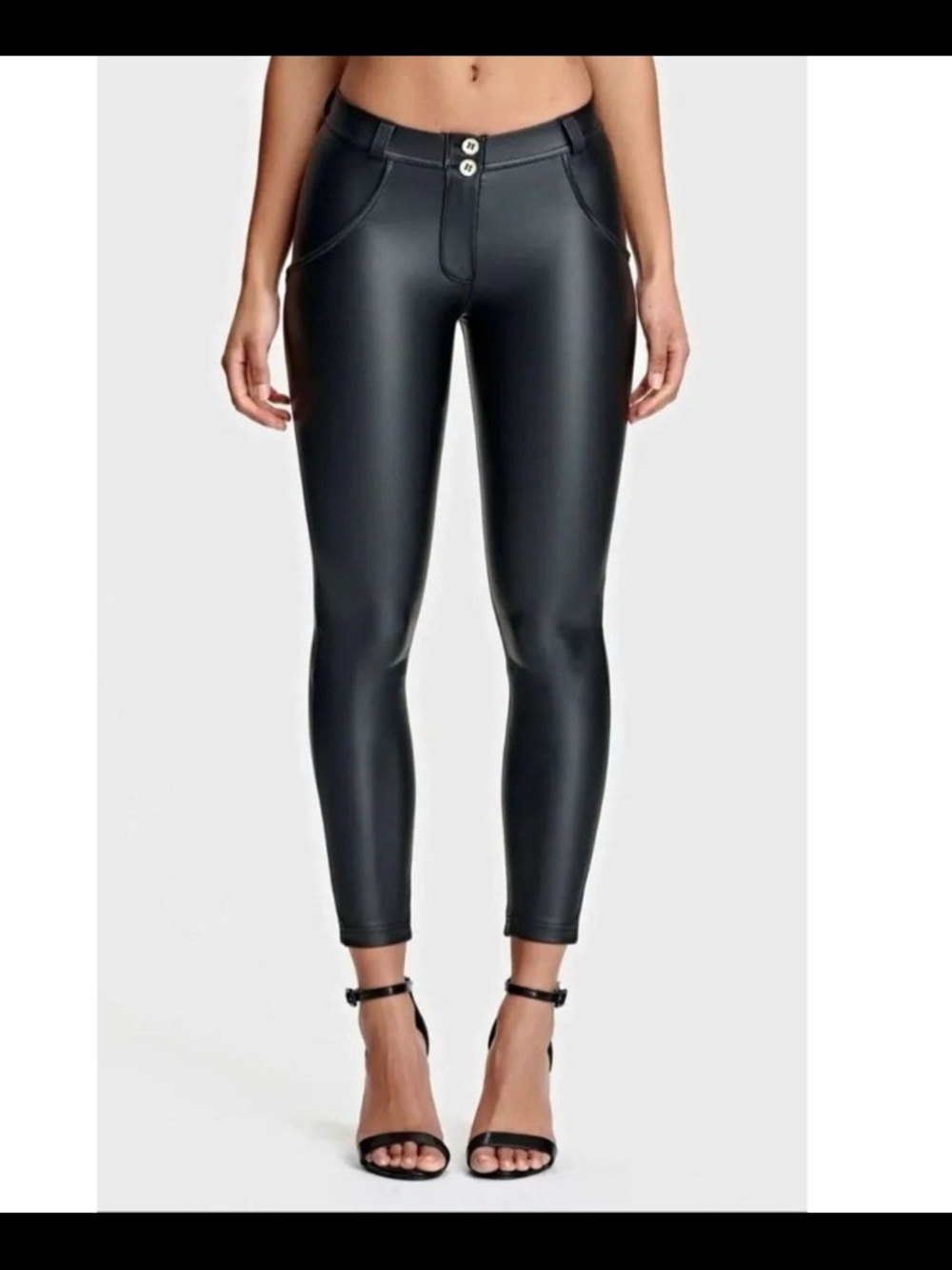 Freddy WR.UP Black Faux Leather Low Rise Shaping Pants Size 4 Small Retails $189